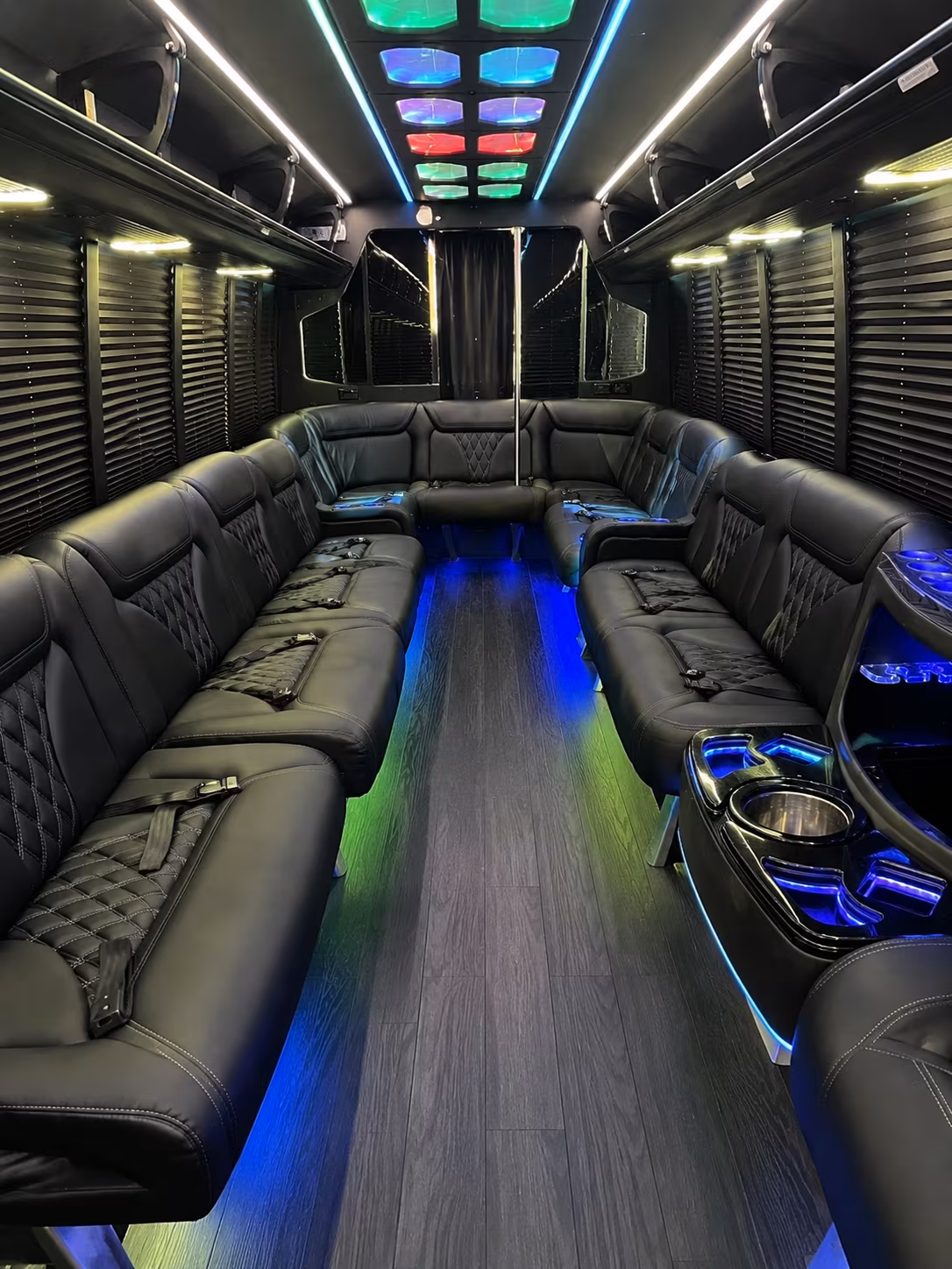 edmond 20 passenger party bus interior