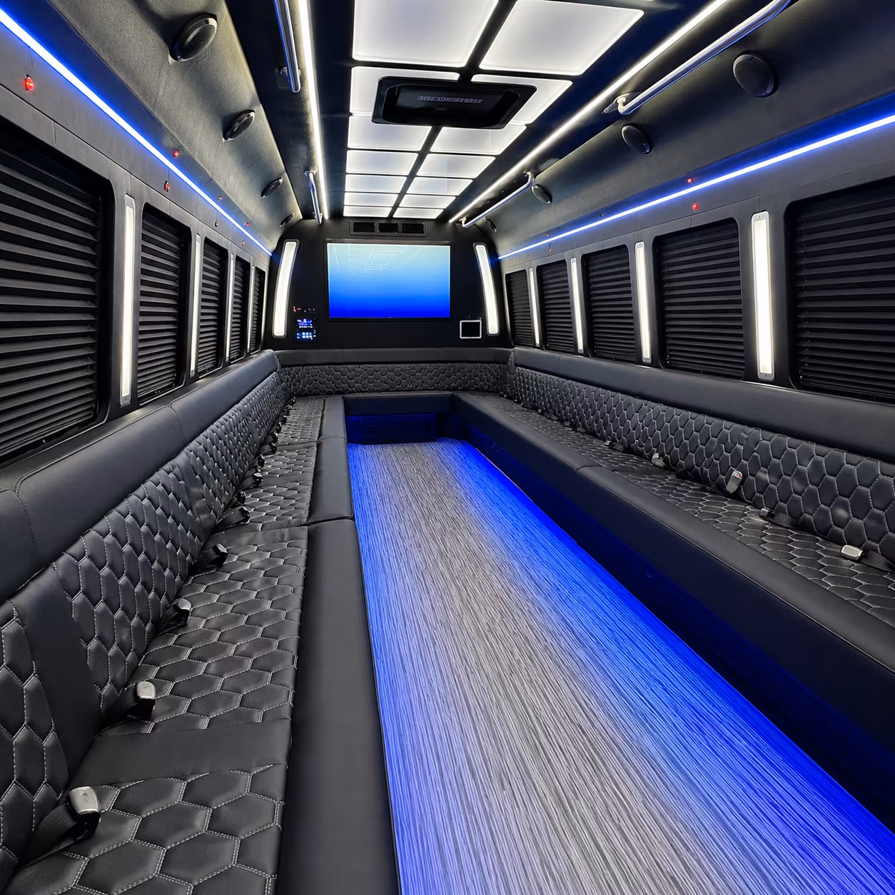edmond 50 passenger party bus inside